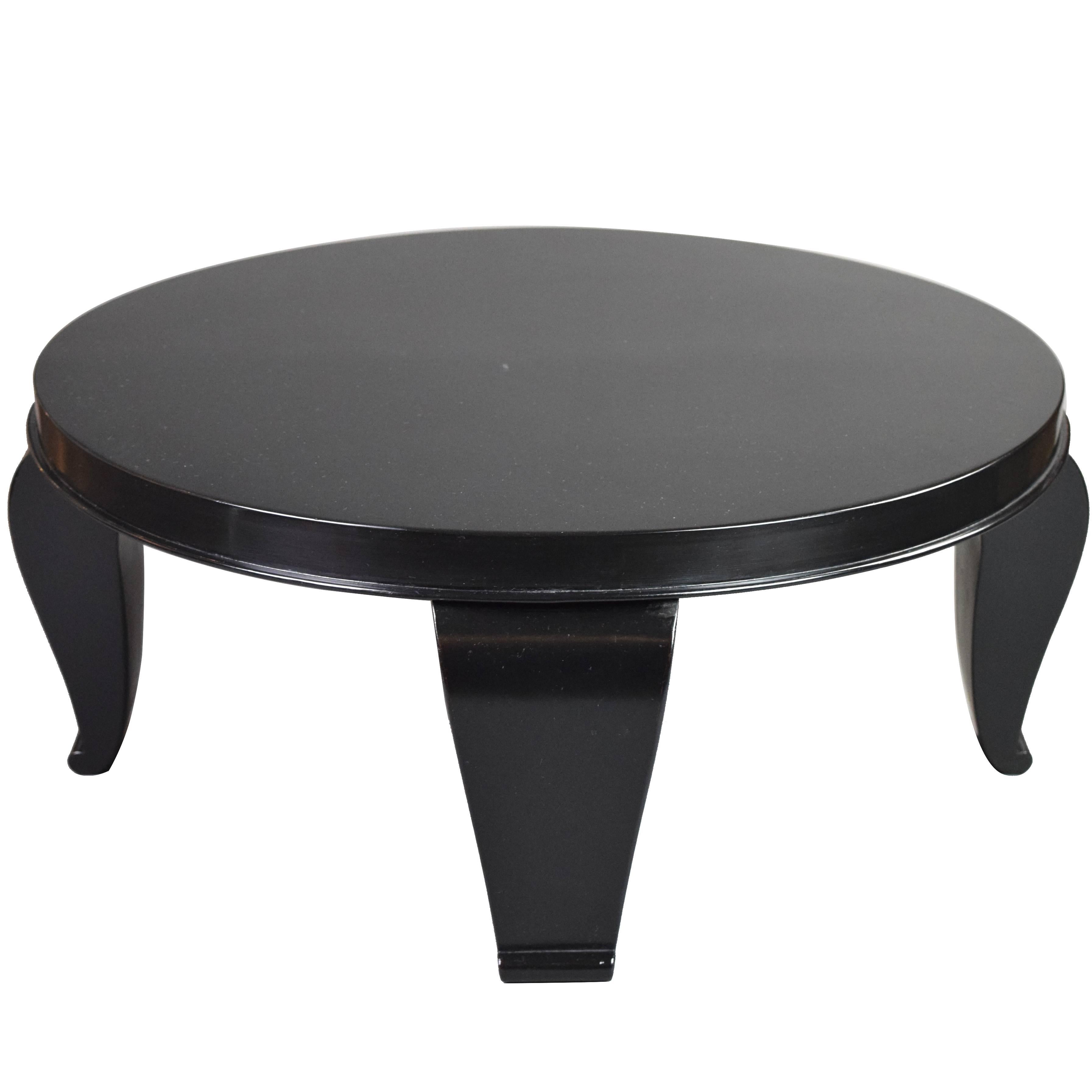 Rene Prou Attributed,  French Black Lacquer Coffee Table For Sale