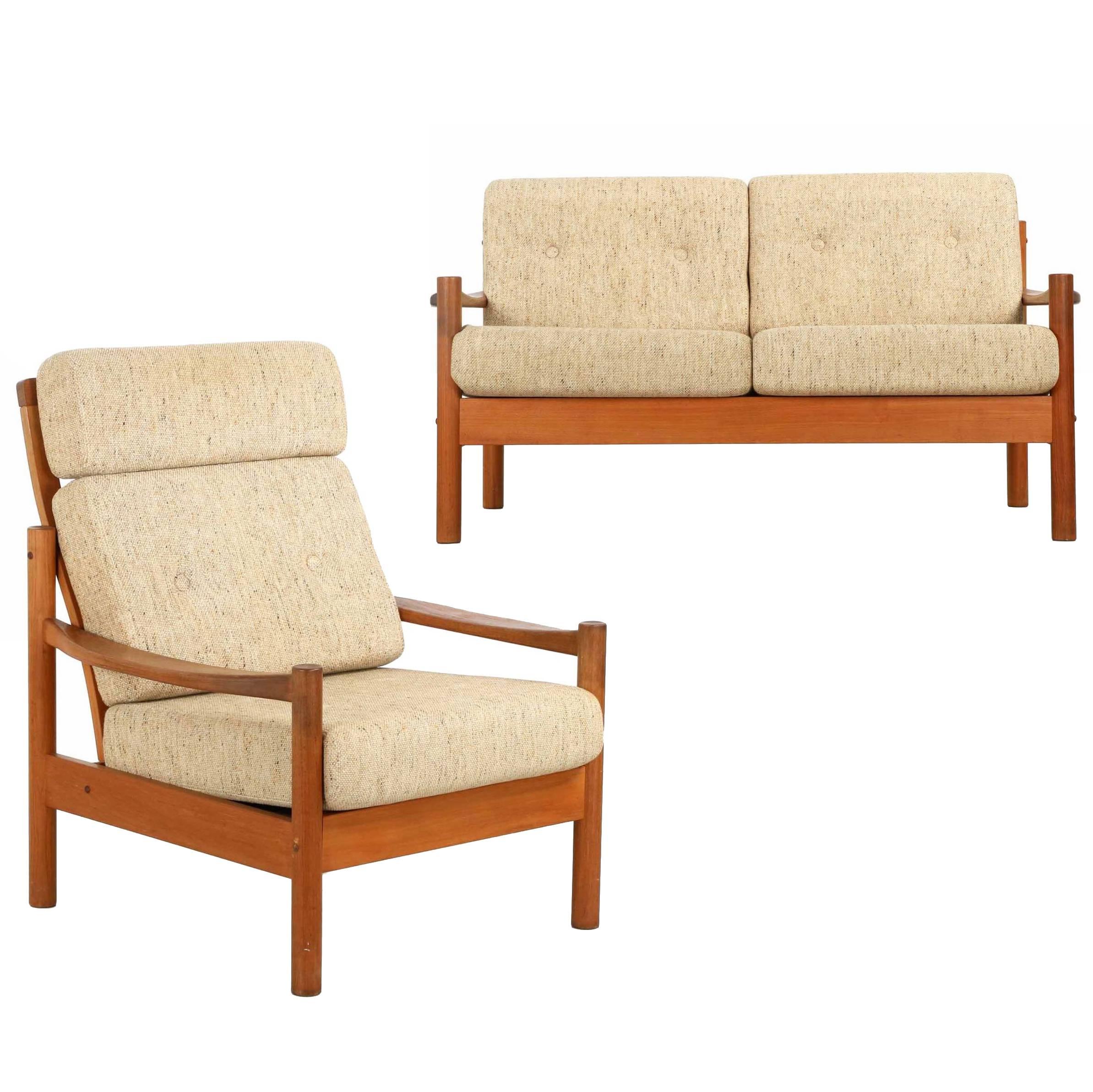 Danish Mid-Century Sculpted Teak Lounge Chair and Sofa by Tarm Stole Møbelfabrik