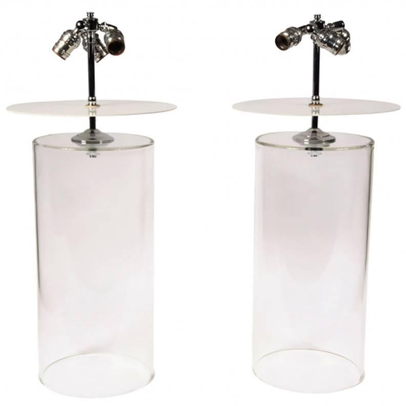 Pair of Contemporary Cannister Glass Lamps 