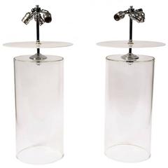 Pair of Contemporary Cannister Glass Lamps 