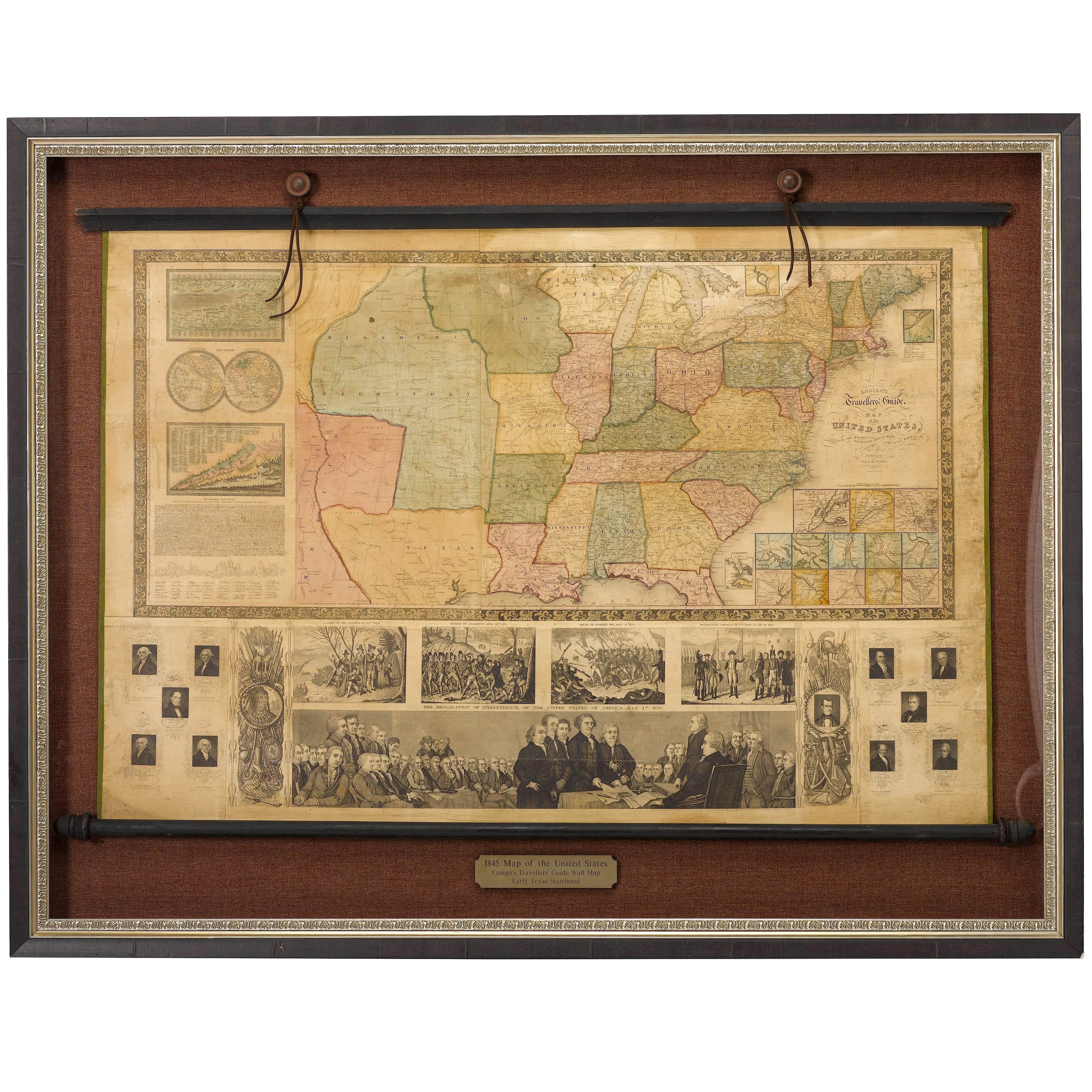 1845 United States Hanging Wall Map by T & E. H. Ensign