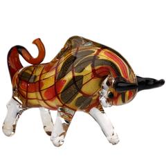 Murano Multicolored Glass Large Bull Sculpture