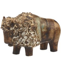 Ego Stengods Lidkōping Swedish Ceramic Bison, Bisonoxe