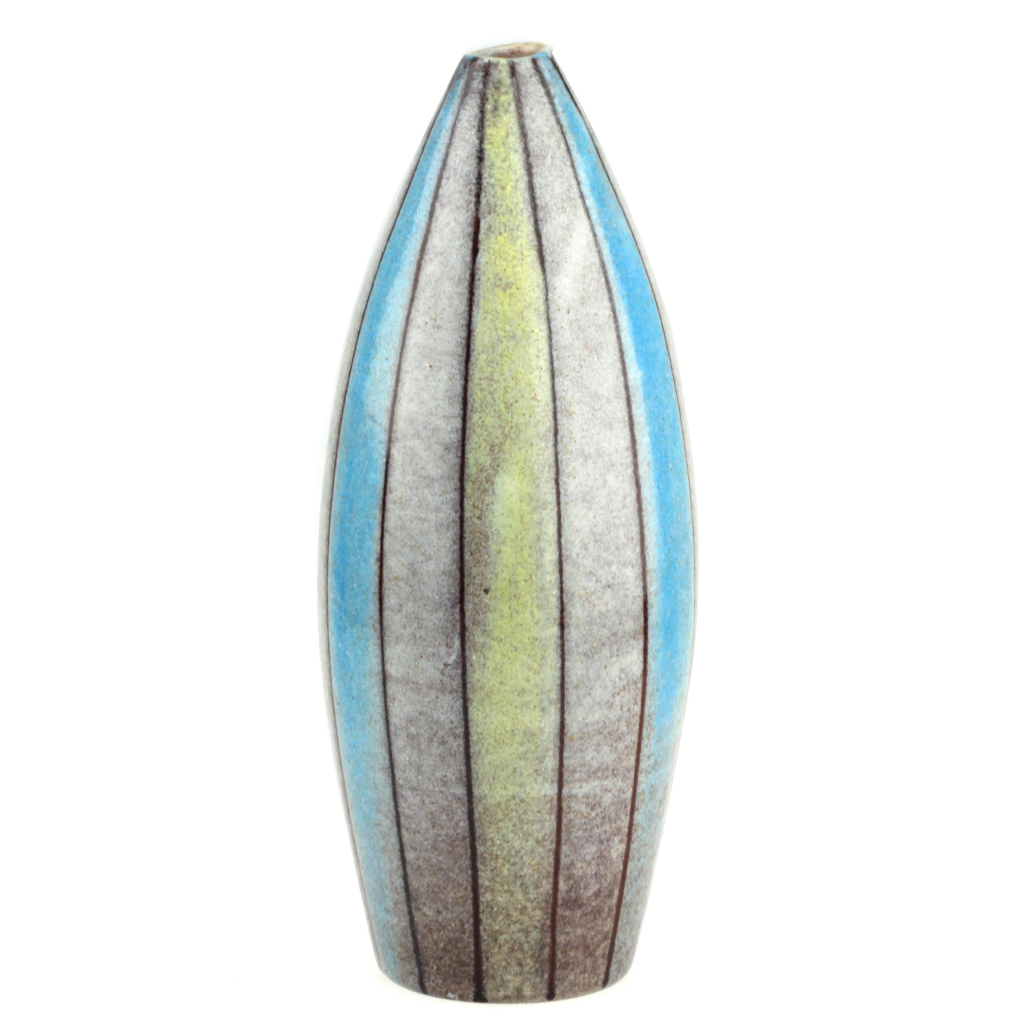 Aldo Londi Bitossi Ceramic Striped Vase For Sale