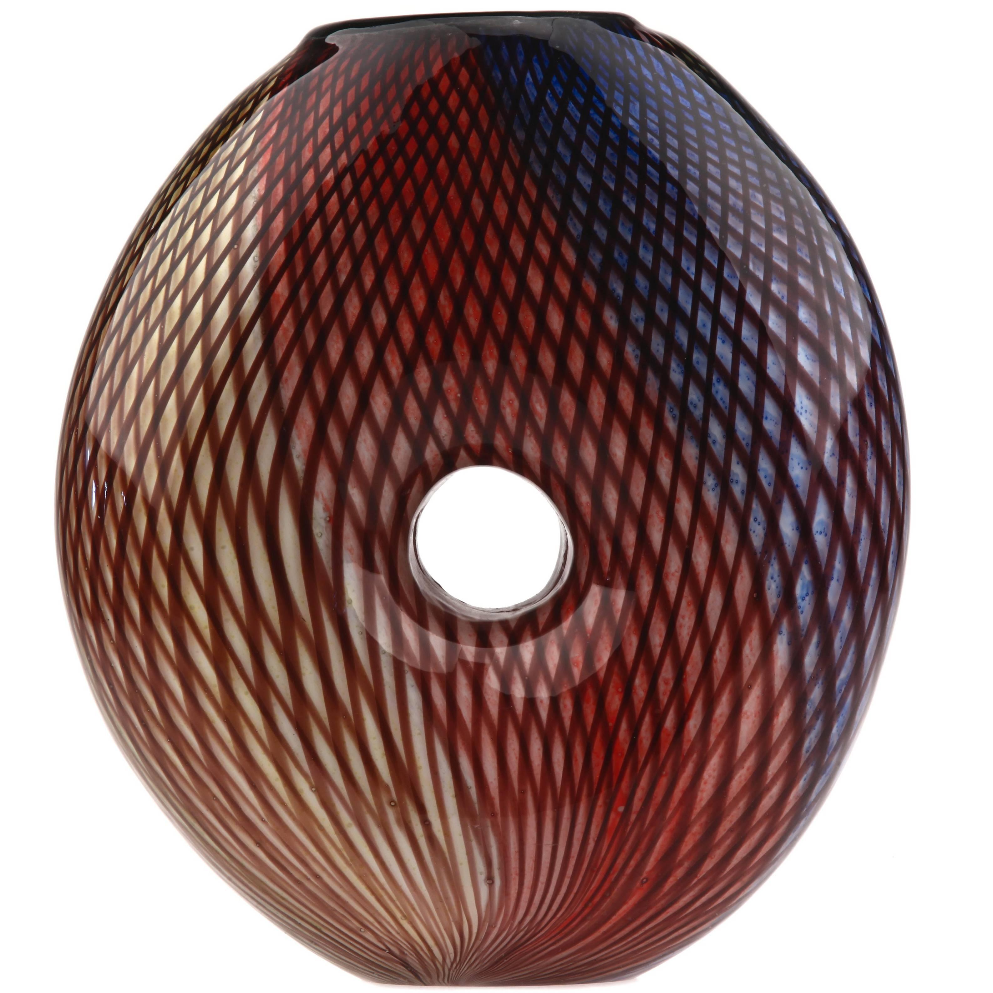 Mid-Century Murano Glass Vase with Multicolor Mezza Filigrana For Sale