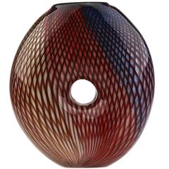 Mid-Century Murano Glass Vase with Multicolor Mezza Filigrana