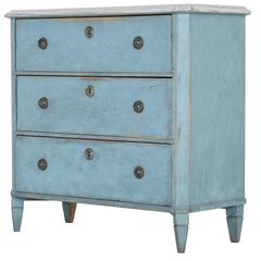 Small 19th Century Swedish Blue Commode Chest of Drawers