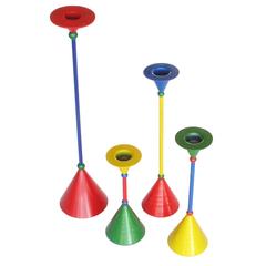 Colorful Collection of Vintage Metal Candlesticks with a Memphis Design Look