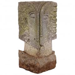 Carved Granite Double Face Sculpture