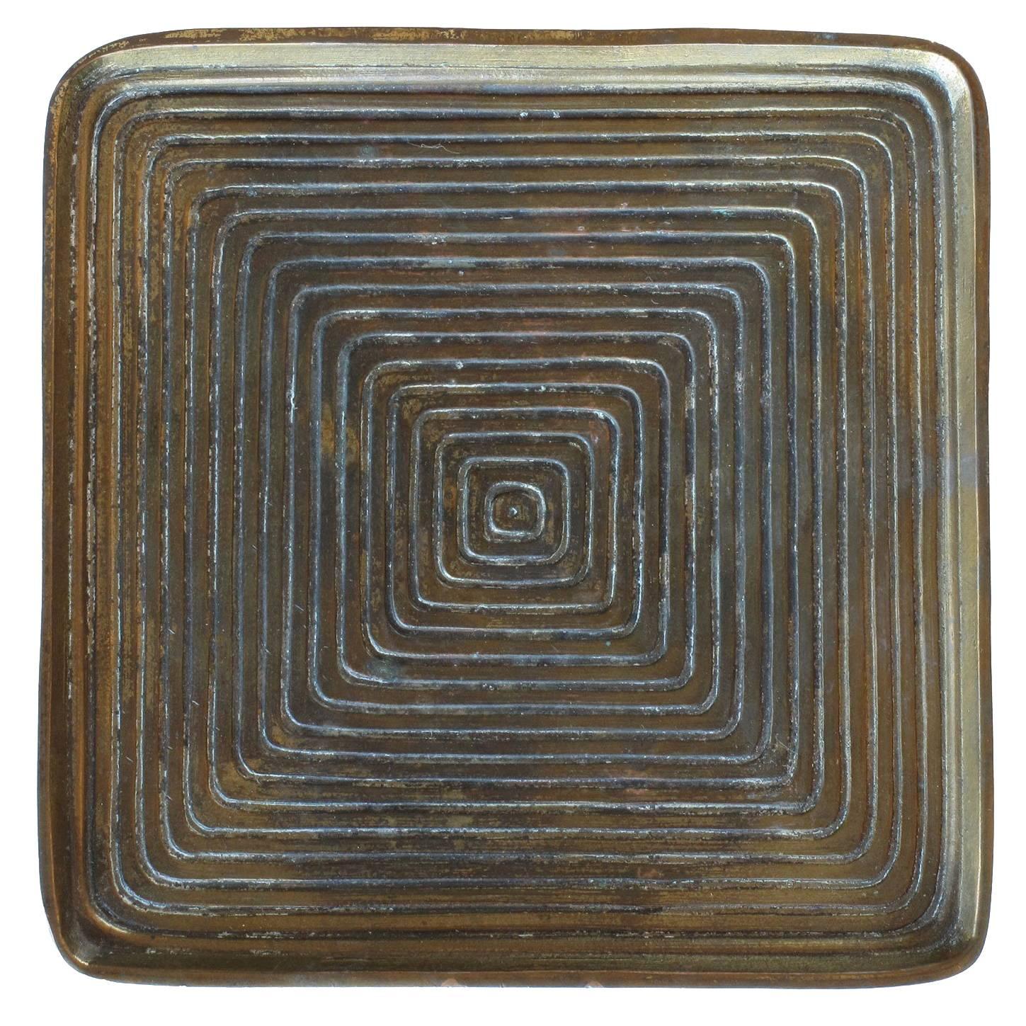 Ben Seibel Square Shaped Brass Tray with Concentric Squares Design Jenfred Ware For Sale