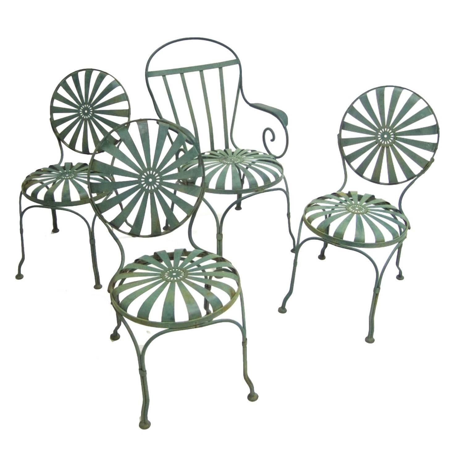 Francois Carre Sunburst French Green Outdoor Garden or Patio Chairs