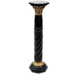 Black Marble Pedestal Column with Brass Mounts