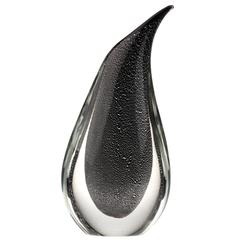 Retro Flavio Poli Murano Seguso Black Amethyst Silver Foil Glass Vase