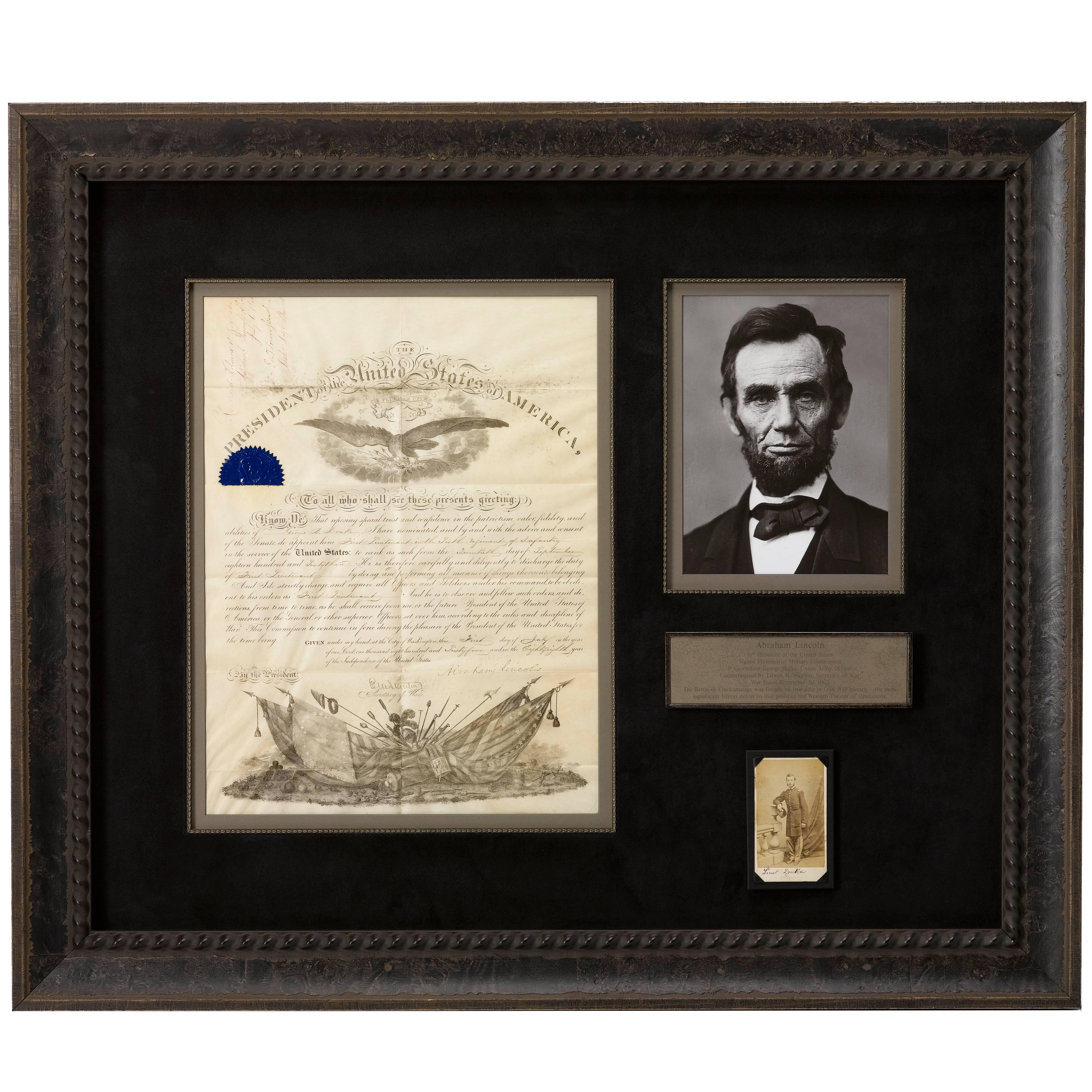 Abraham Lincoln Signed Civil War Military Commissioning Document, circa 1864