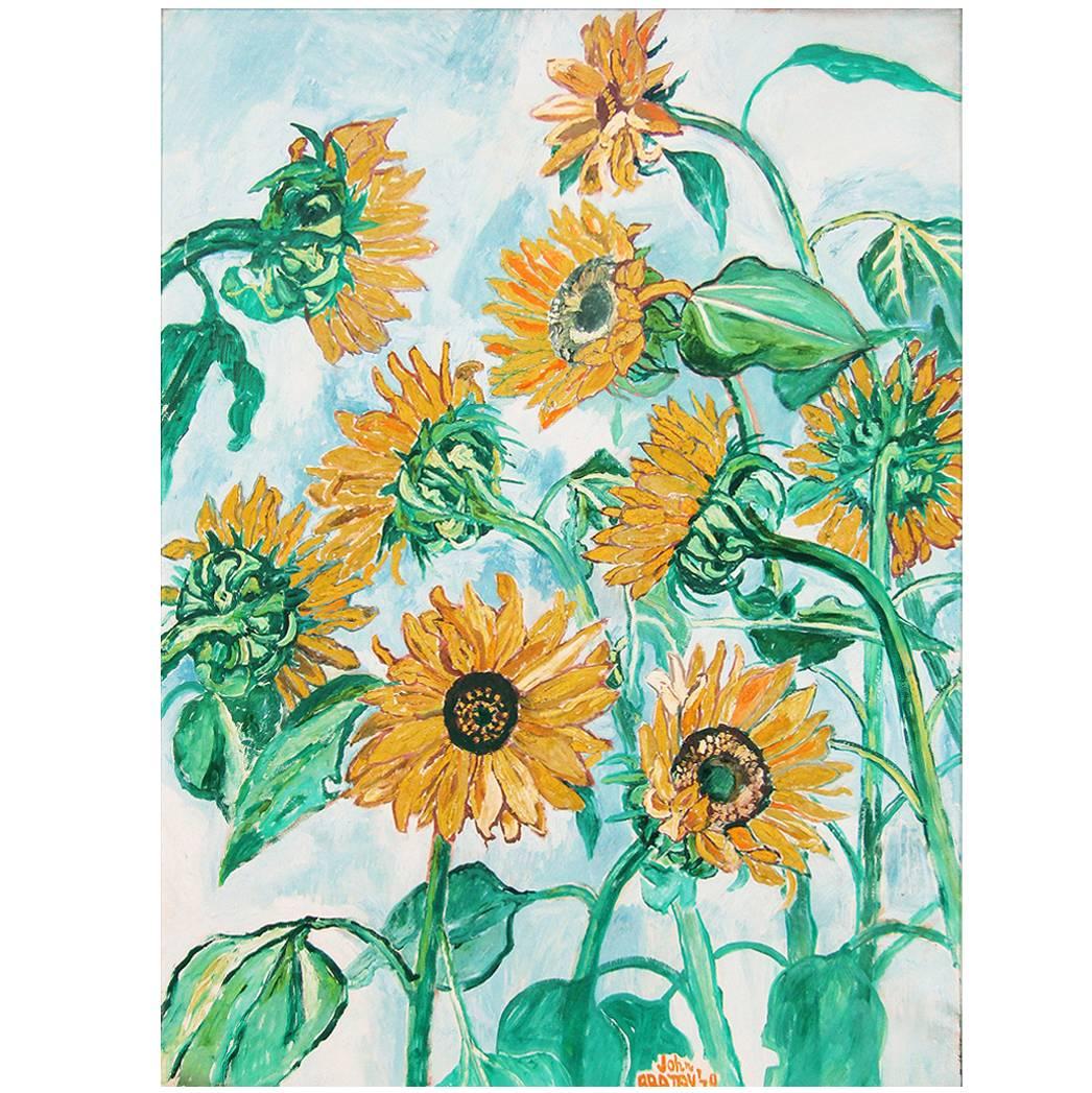 "Sunflowers" Large Oil on Canvas by John Bratby RA For Sale