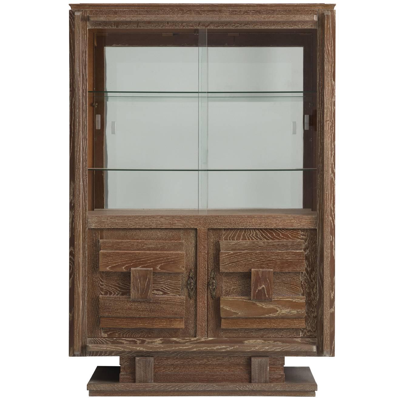 Art Deco Vitrine Cabinet in Cerused Oak