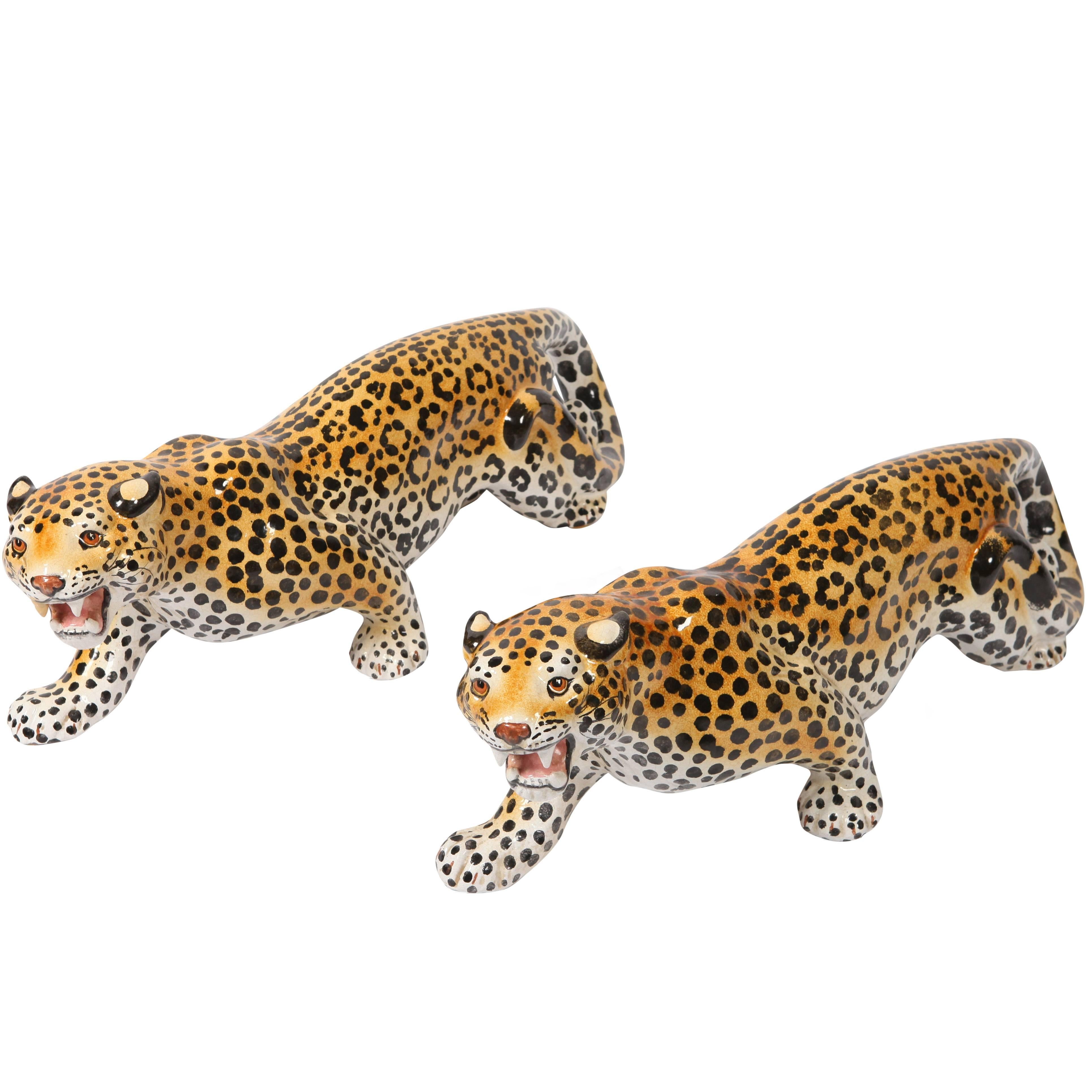 ceramic pair of Leopard Sculptures