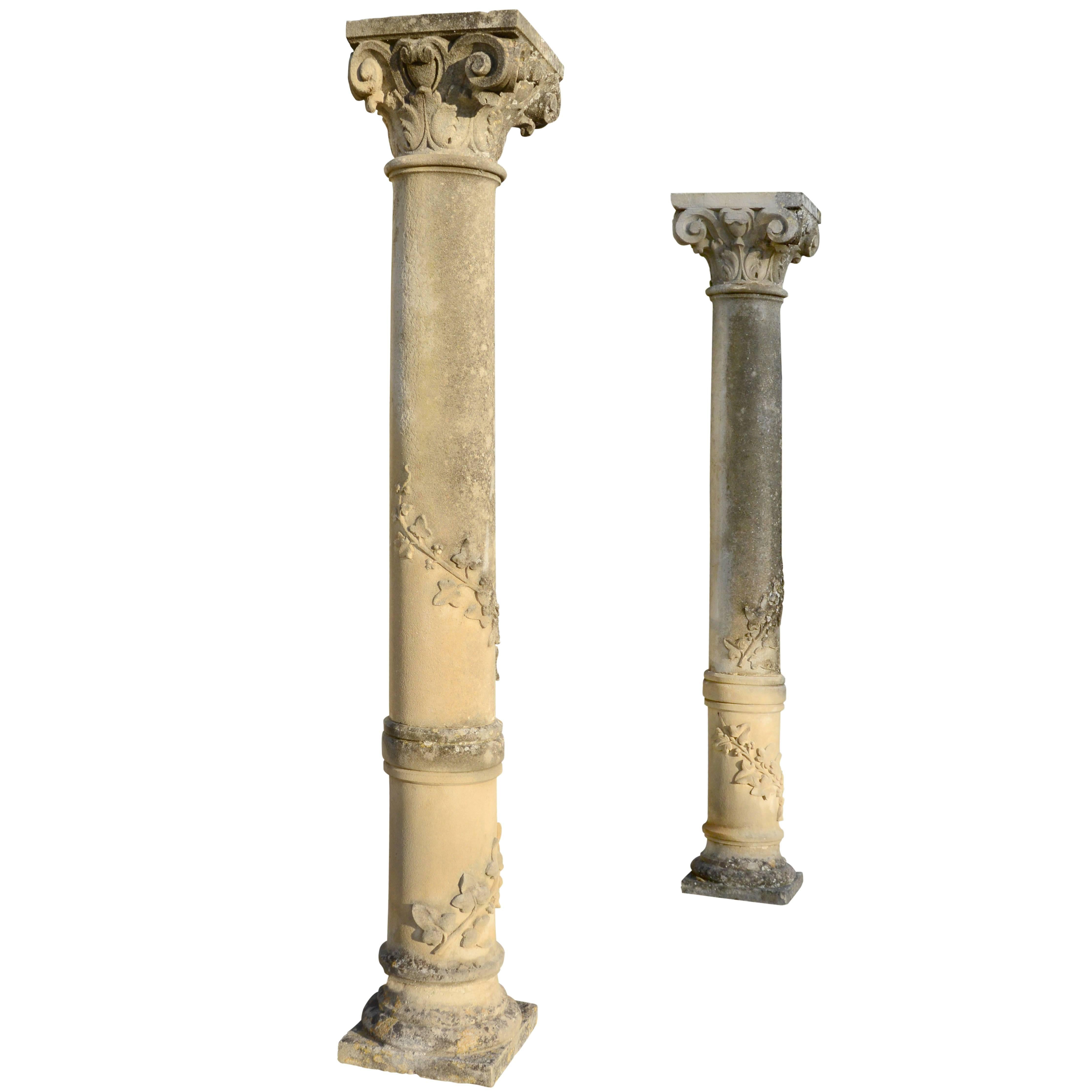 Pair of Carved Stone Columns, 19th Century