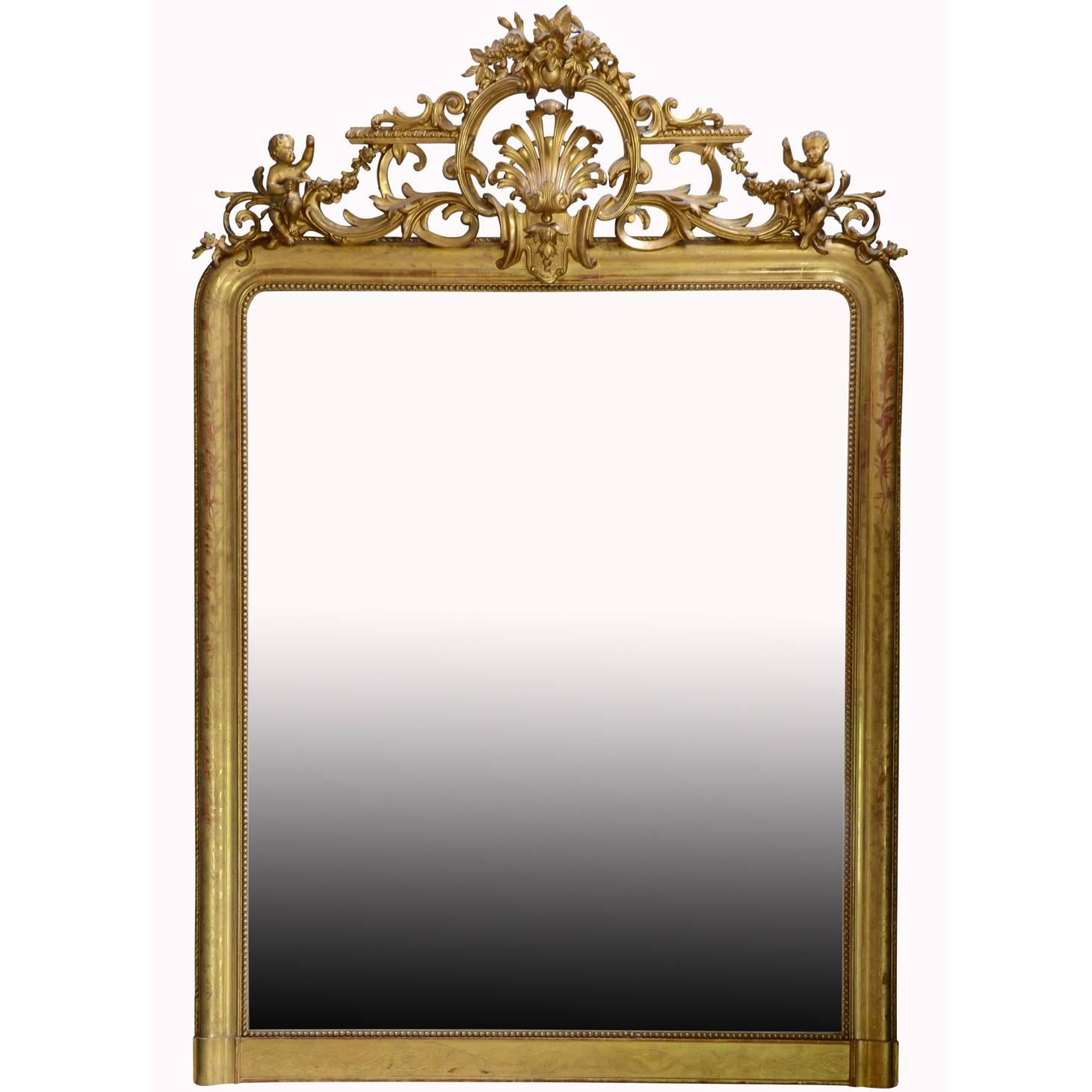 Napoleon III Period Wood and Gilded Stucco Mirror, 19th Century For Sale