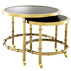 Round Set Side Table Gold Finish with Black Glass Top