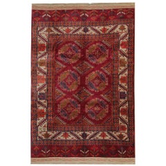 Antique Rugs Red Carpet from Turkmenistan, Hand woven Organic Wool Rug