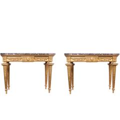 Pair of Louis XVI Giltwood Consoles with Marble Tops 6