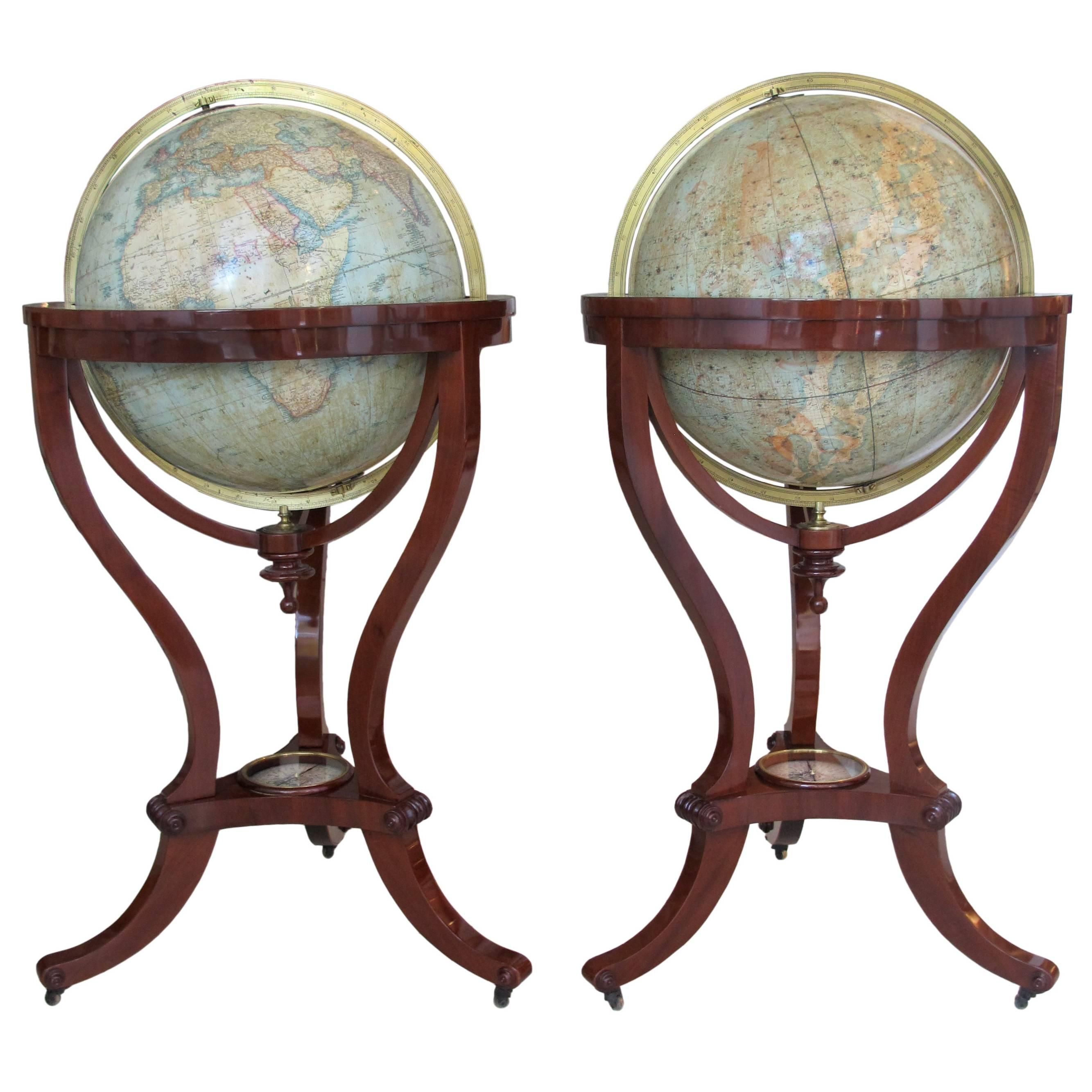 Pair of Terrestrial and Celestial Library Globes by Thomas Malby For Sale