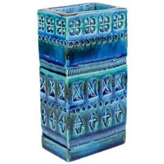 Italian Ceramic Rhimini Blue Vase by Aldo Londi for Bitossi, circa 1960