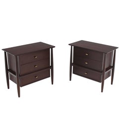 Pair of Walnut Nightstands with Brass Pulls