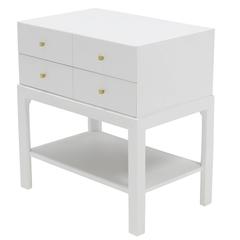 White Lacquer Diamond Shape Brass Dimond Pulls Two Drawer Nightstand