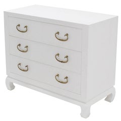 Baker Three-Drawer White Lacquer Cloth Cabinet Brass Pulls