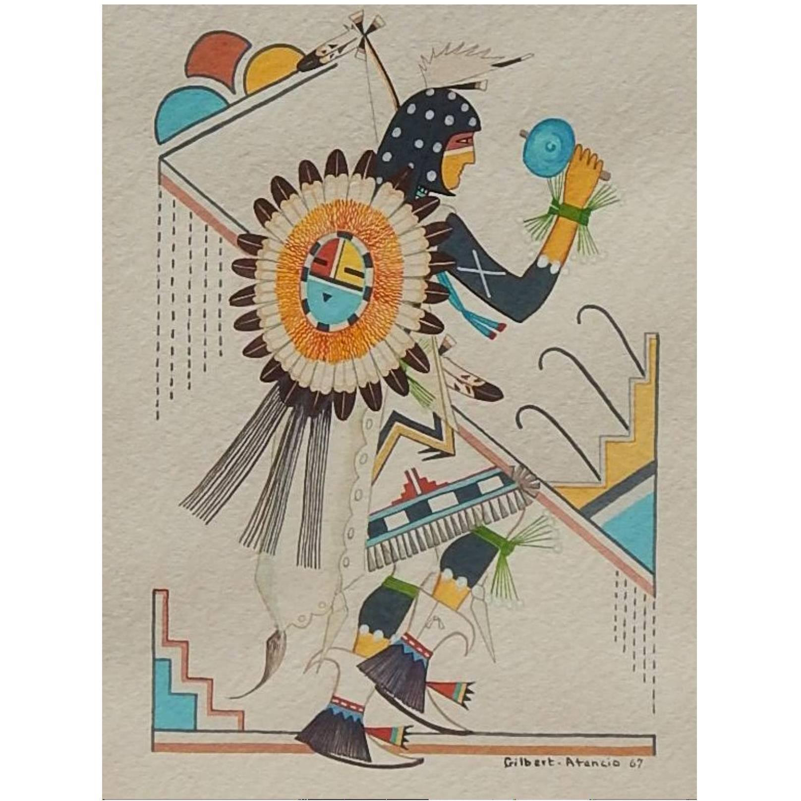 Gilbert Atencio Native American Tempera Painting, 1967