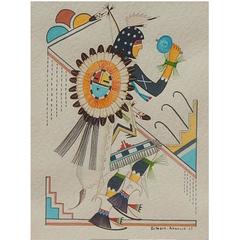 Gilbert Atencio Native American Tempera Painting, 1967