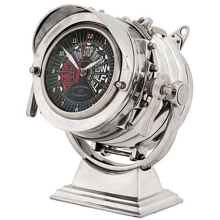 Navy Clock in Polished Aluminium Brass and Steel For Sale at 1stdibs