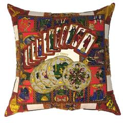 Hermès 'Le Tarot’ Silk Scarf Pillow with Blue Velvet Backing 7