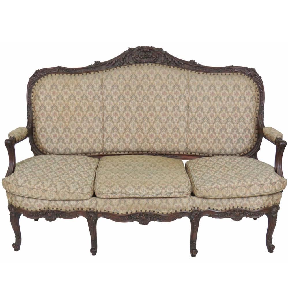 Louis XV Style French Carved Walnut Sofa