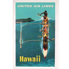 United Airlines Hawaii "Outrigger" Poster by Stan Galli, 1960s, Original