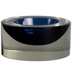 Cylindrical Sommerso Bowl in Blue and Clear Glass Saara Hopea, Finland, 1964