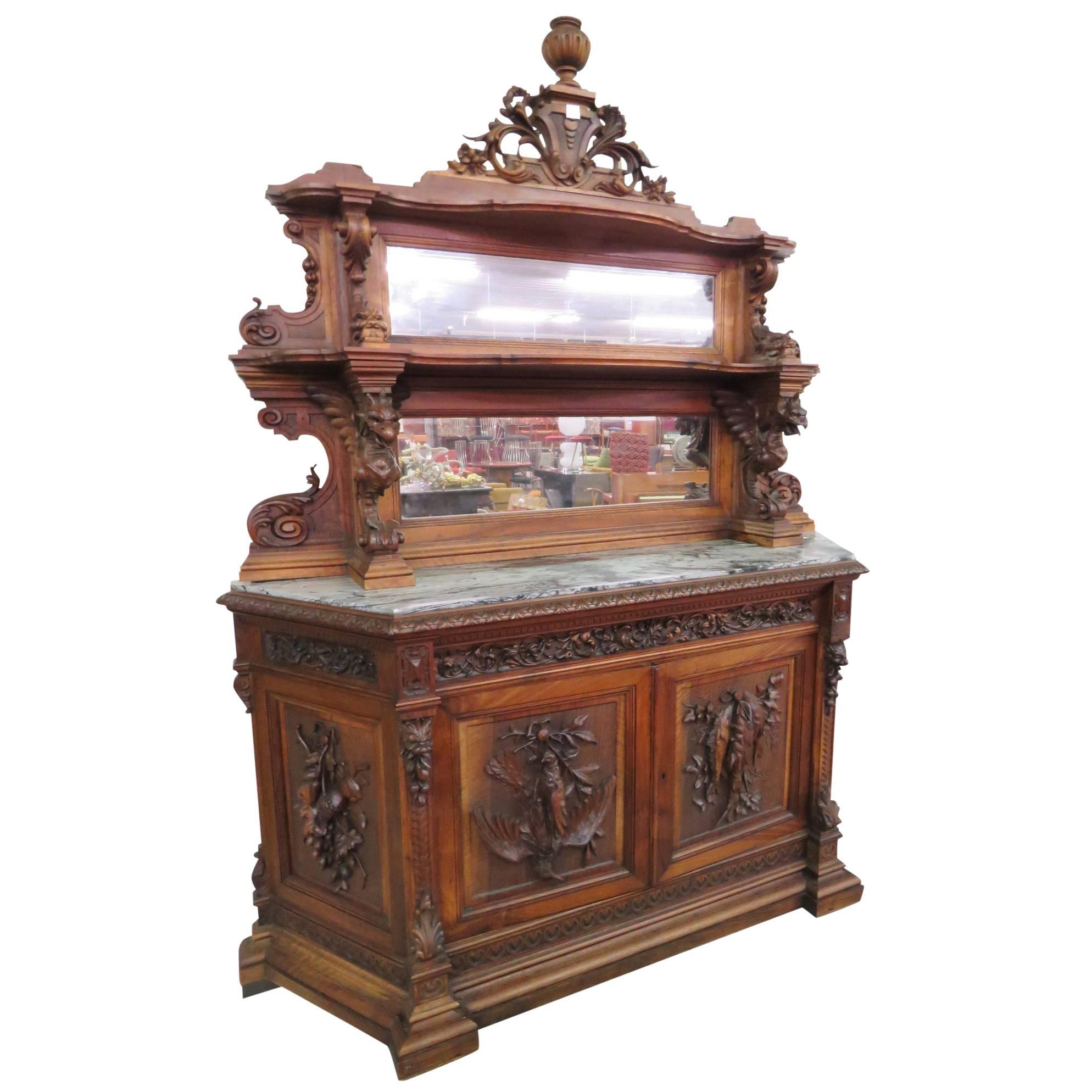 19th Century, Italian Figural Carved Marble-Top Cabinet