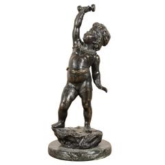 Italian Vintage Bronze Putto Statue of Small Size