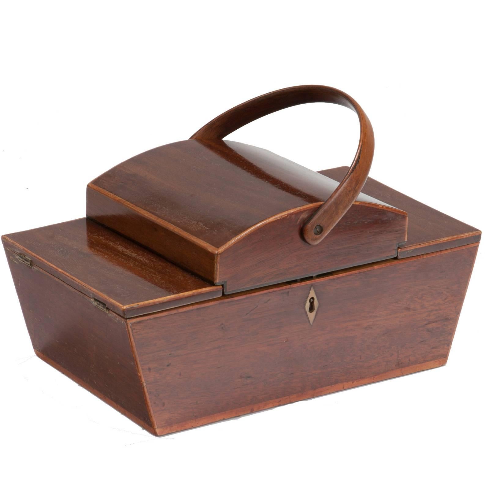 Decorative Mahogany Box with Dome Top and Handle from England Circa 1820