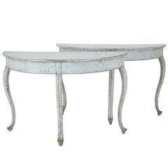 Pair of 19th Century Swedish Painted Demilune Tables