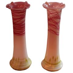 Tall Bohemian Jugendstil Period Pair of Vases by Glasfabrik Elisabeth