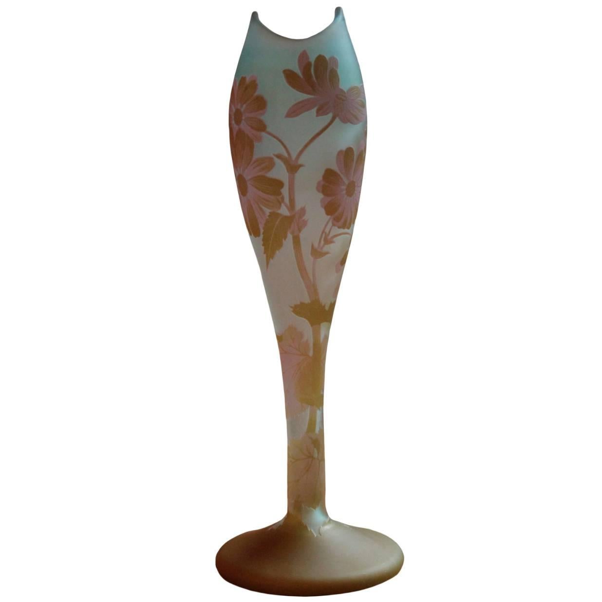 Tall French Art Nouveau Period Cameo Vase by Muller Freres For Sale