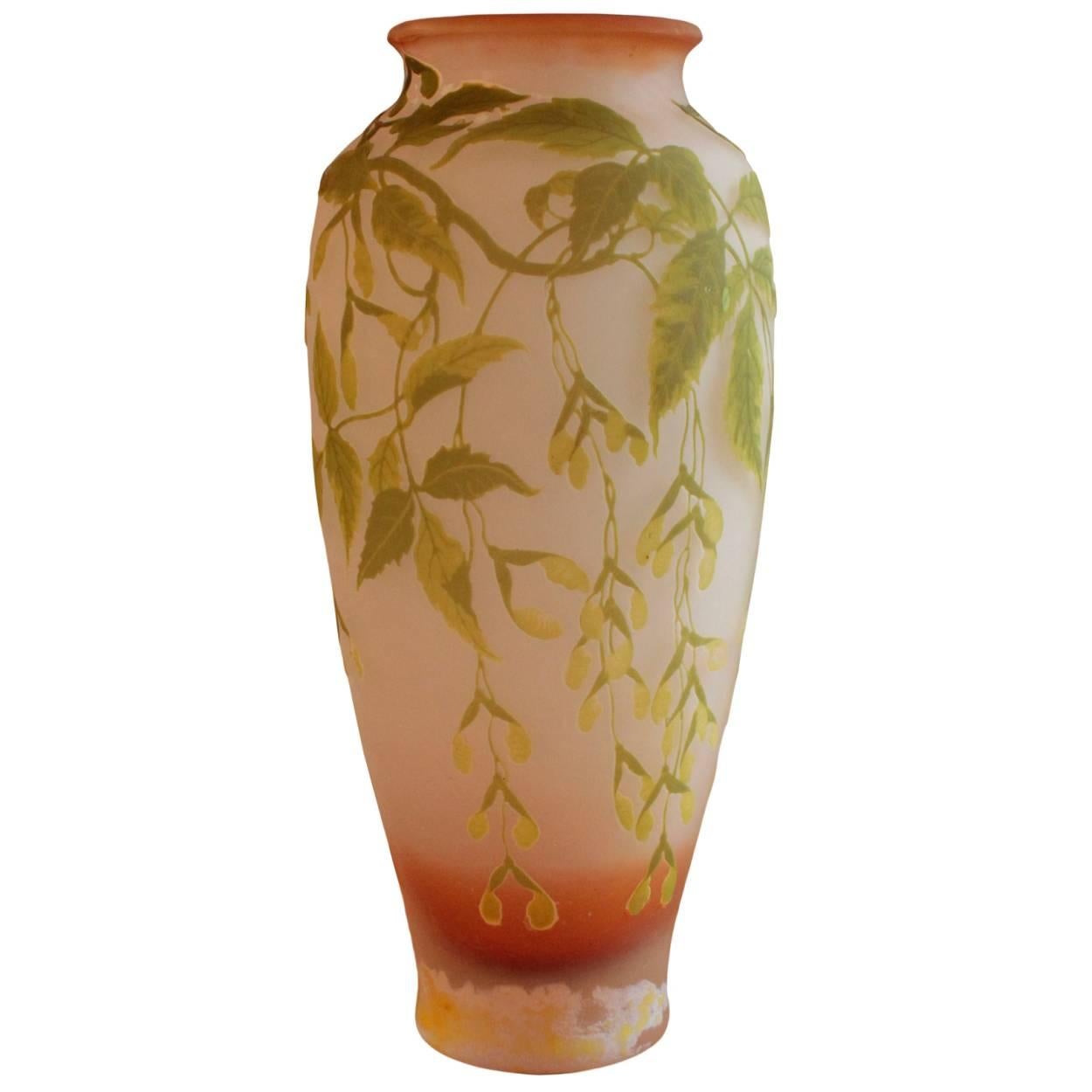 Oversized French Art Nouveau Cameo Vase by Galle For Sale