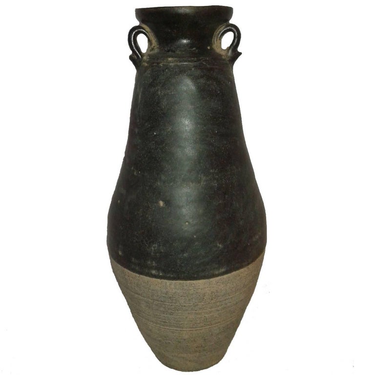 Tall Brown Black Thai Vase With Ears For Sale At 1stdibs