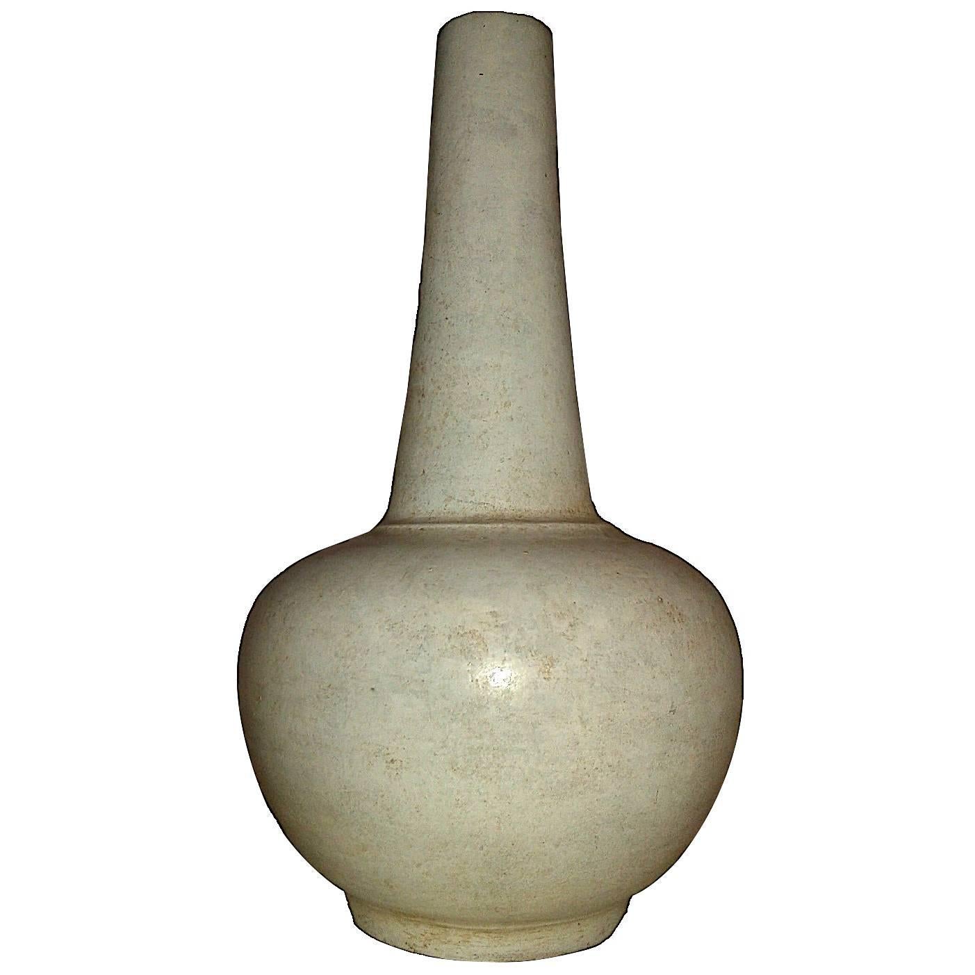 Ceramic Vase with White Glaze and Long Neck