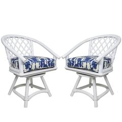Ficks Reed Swivel Trellis Chairs, Pair