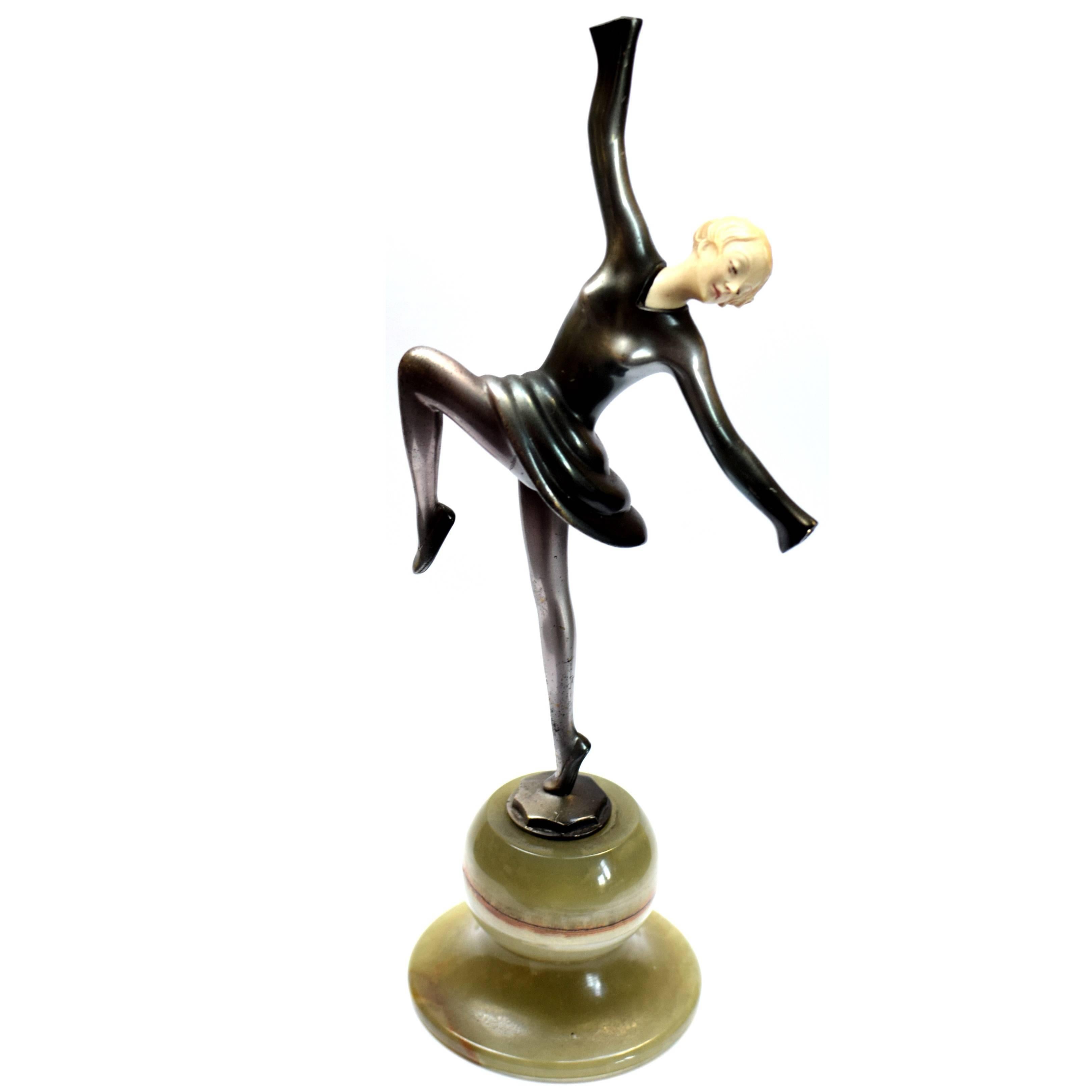 Josef Lorenzl Bronze and Onyx Dancer Statue For Sale