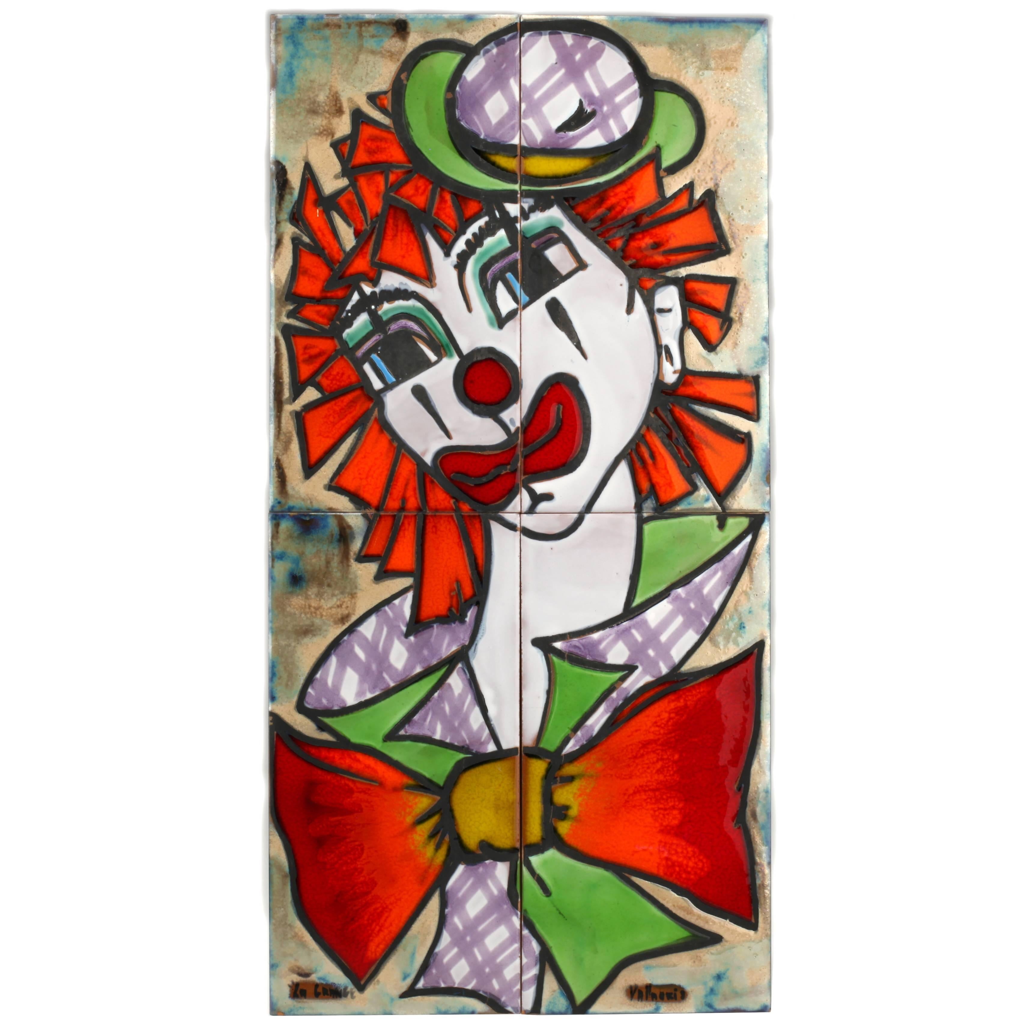 Clown Tile Signed La Grange for Vallauris, Made in France For Sale